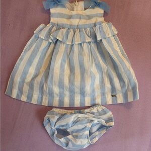 Blue and White Striped Kids Dress Set